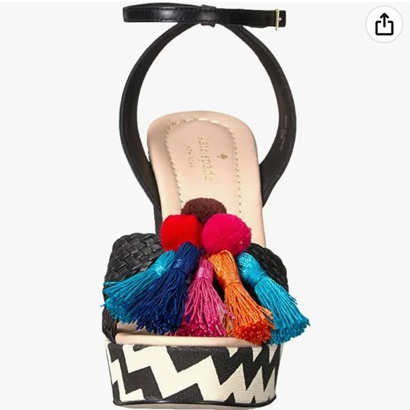 BNWT Kate Spade Delancey Black Wedge Sandals - Picture 8 of 9